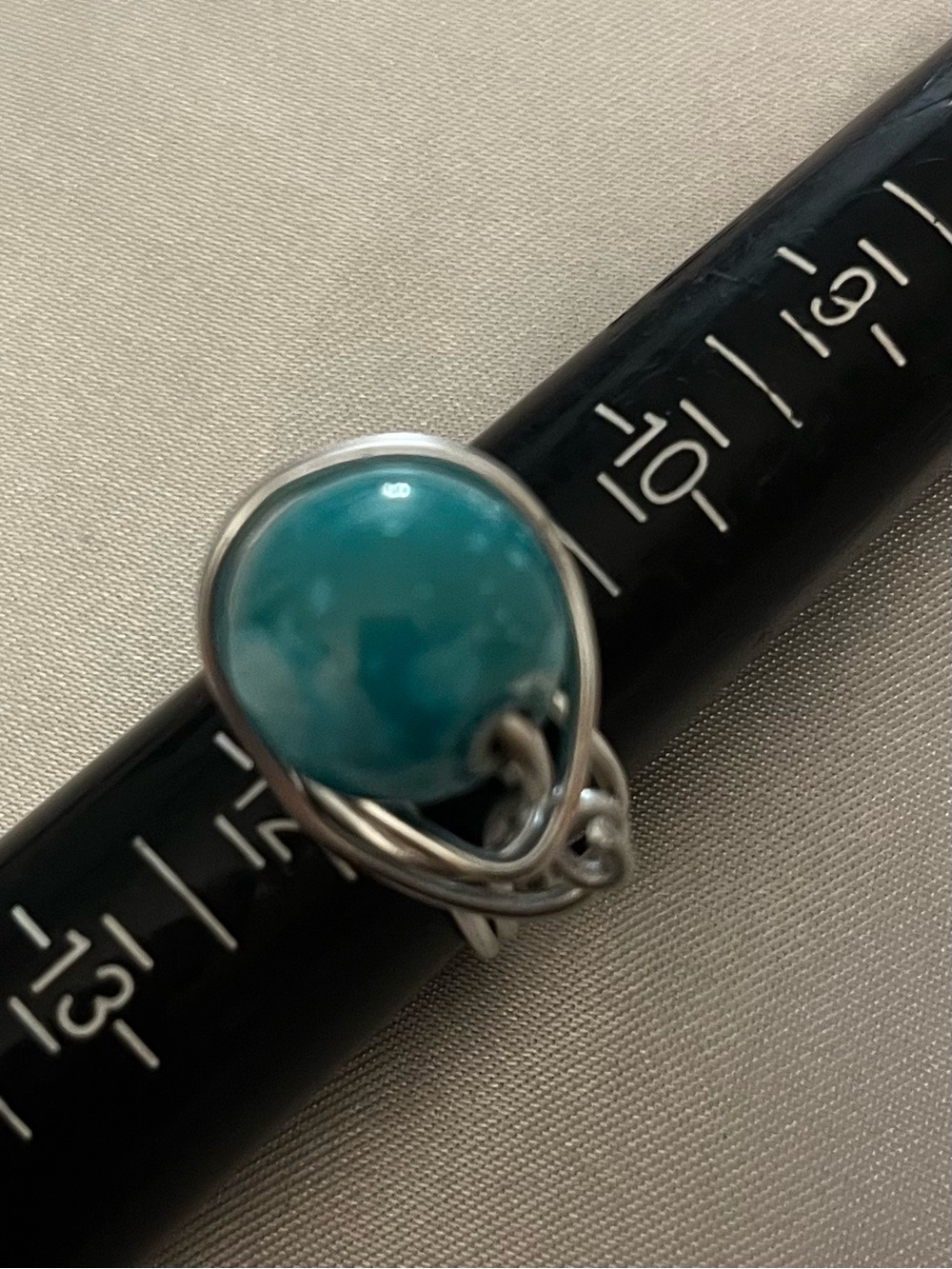 Turquoise Glass Orb Wire-Wrap Statement Ring - Women Jewelry